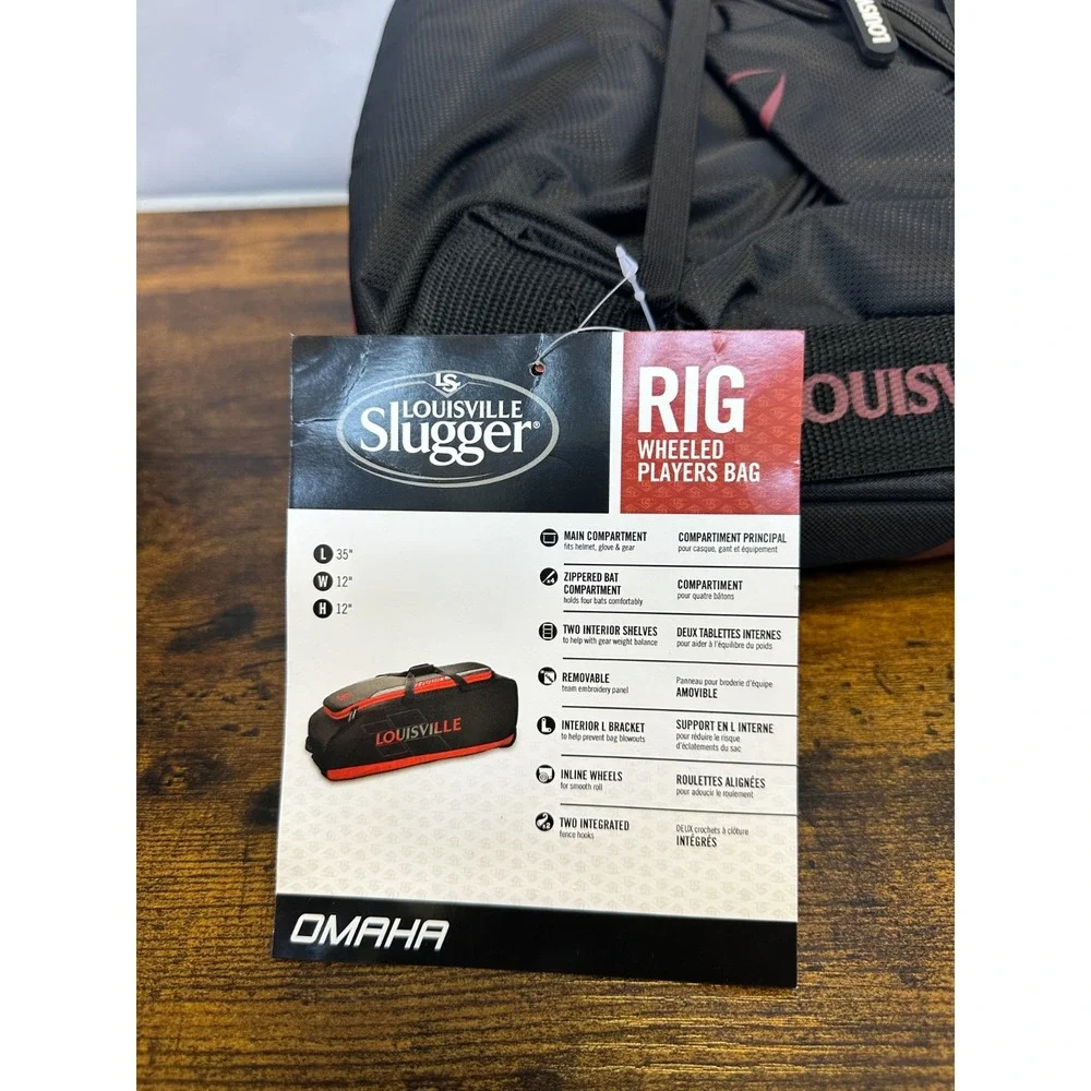 NEW Louisville Slugger Omaha Rig Wheeled Bag Black Scarlet Red Baseball 35x12x12